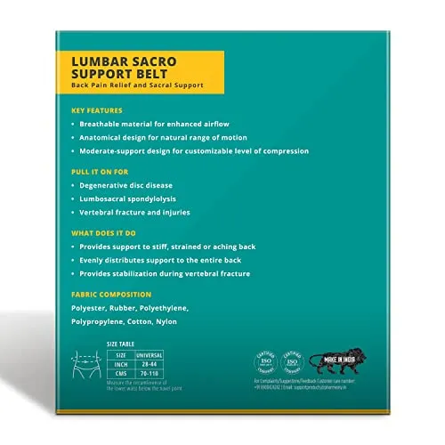 PharmEasy Lumbar Sacro Support Belt, Back Pain Relief, and Sacral Support for Men and Women - (Universal Size), Grey