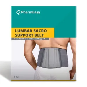 PharmEasy Lumbar Sacro Support Belt, Back Pain Relief, and Sacral Support for Men and Women - (Universal Size), Grey