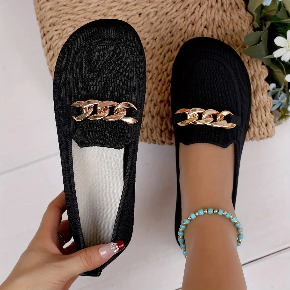 Plus Size Sparkle Flats - Breathable Slip-Ons