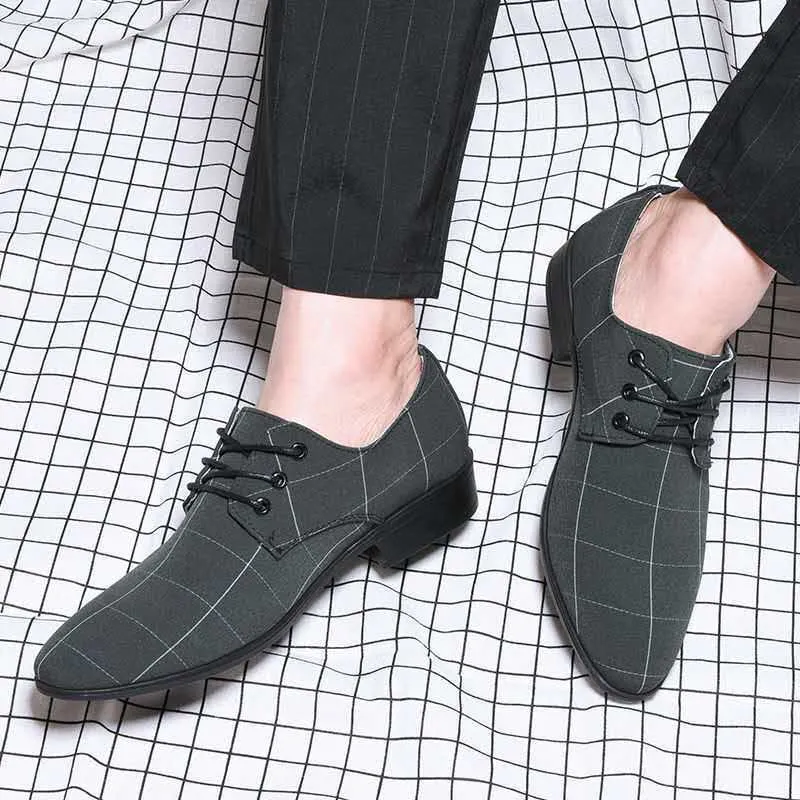 Pointed Toe Casual Canvas Business Shoes Breathable Korean Style Trend All-match Cross-Border Men's Shoes