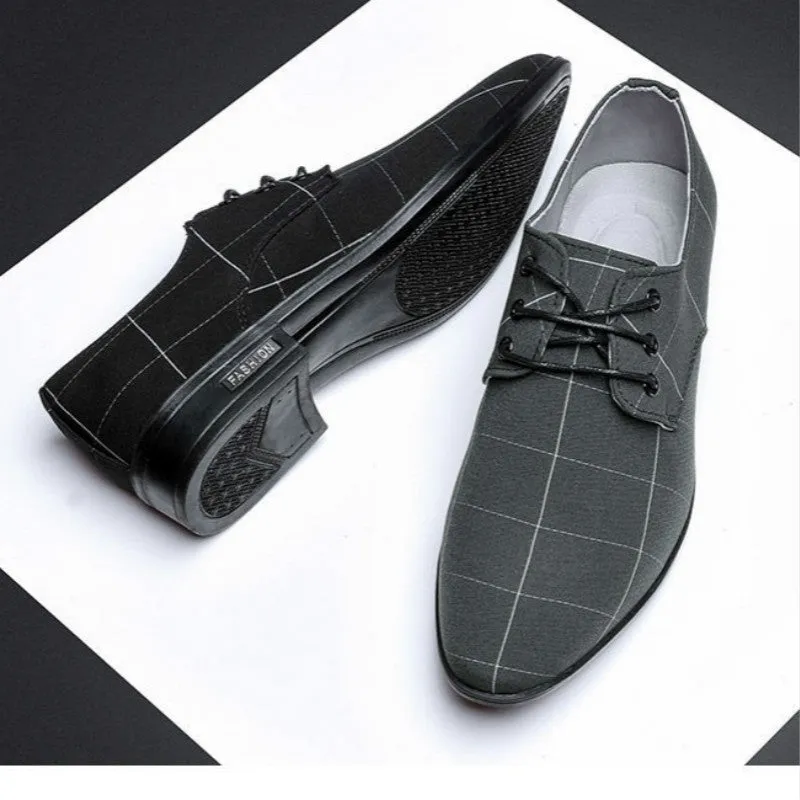 Pointed Toe Casual Canvas Business Shoes Breathable Korean Style Trend All-match Cross-Border Men's Shoes