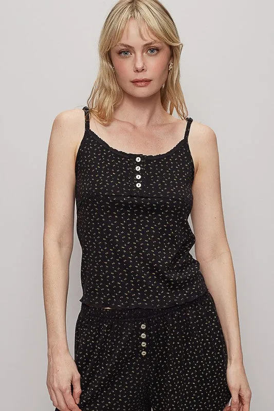 POL Floral Scoop Neck Adjustable Strap Cami
