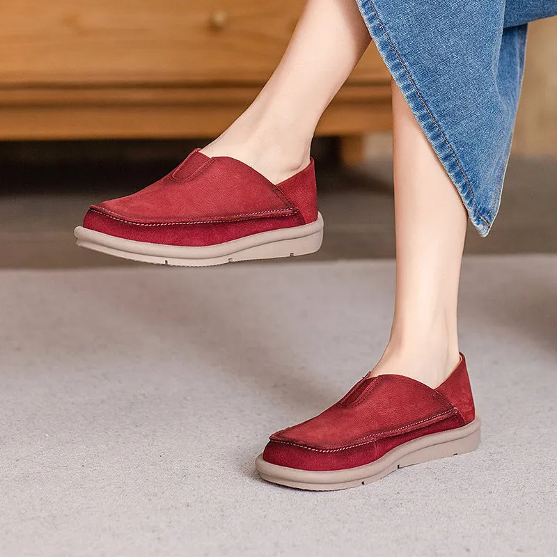 Retro Lightweight Soft Sole Genuine Leather Slip-On Shoes