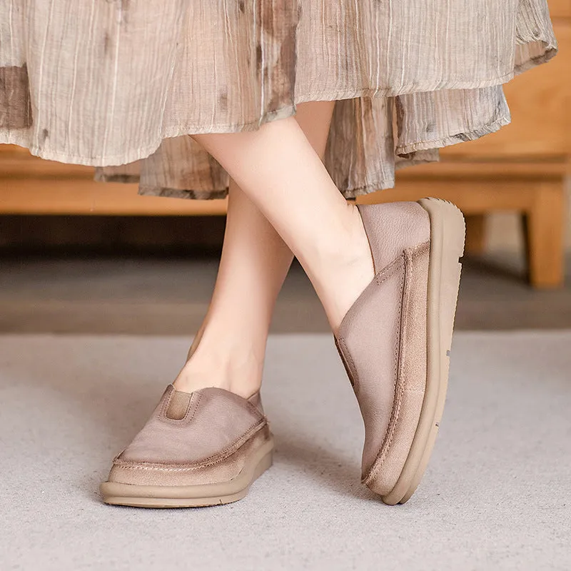 Retro Lightweight Soft Sole Genuine Leather Slip-On Shoes