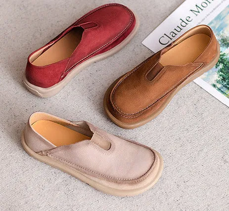 Retro Lightweight Soft Sole Genuine Leather Slip-On Shoes