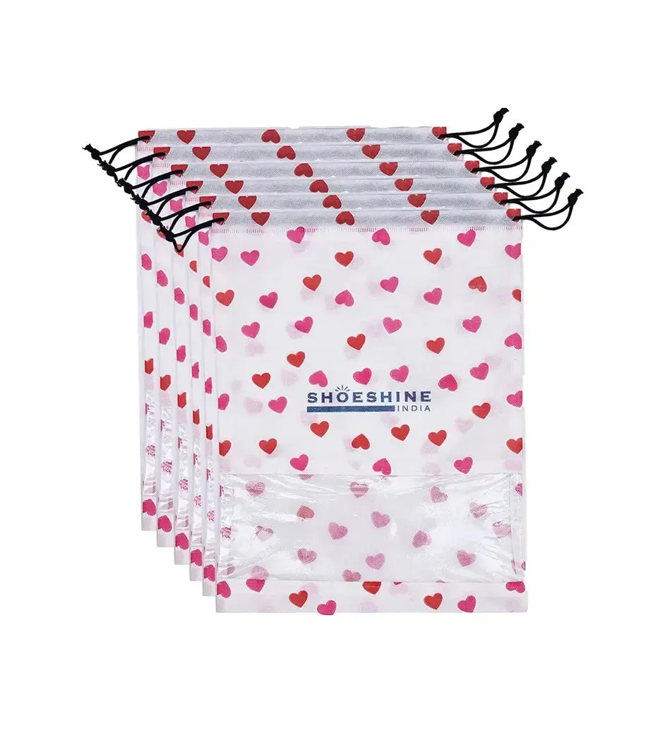 SHOESHINE Shoe Bags (Pack of 6) Travel Shoe Pouch - White Heart