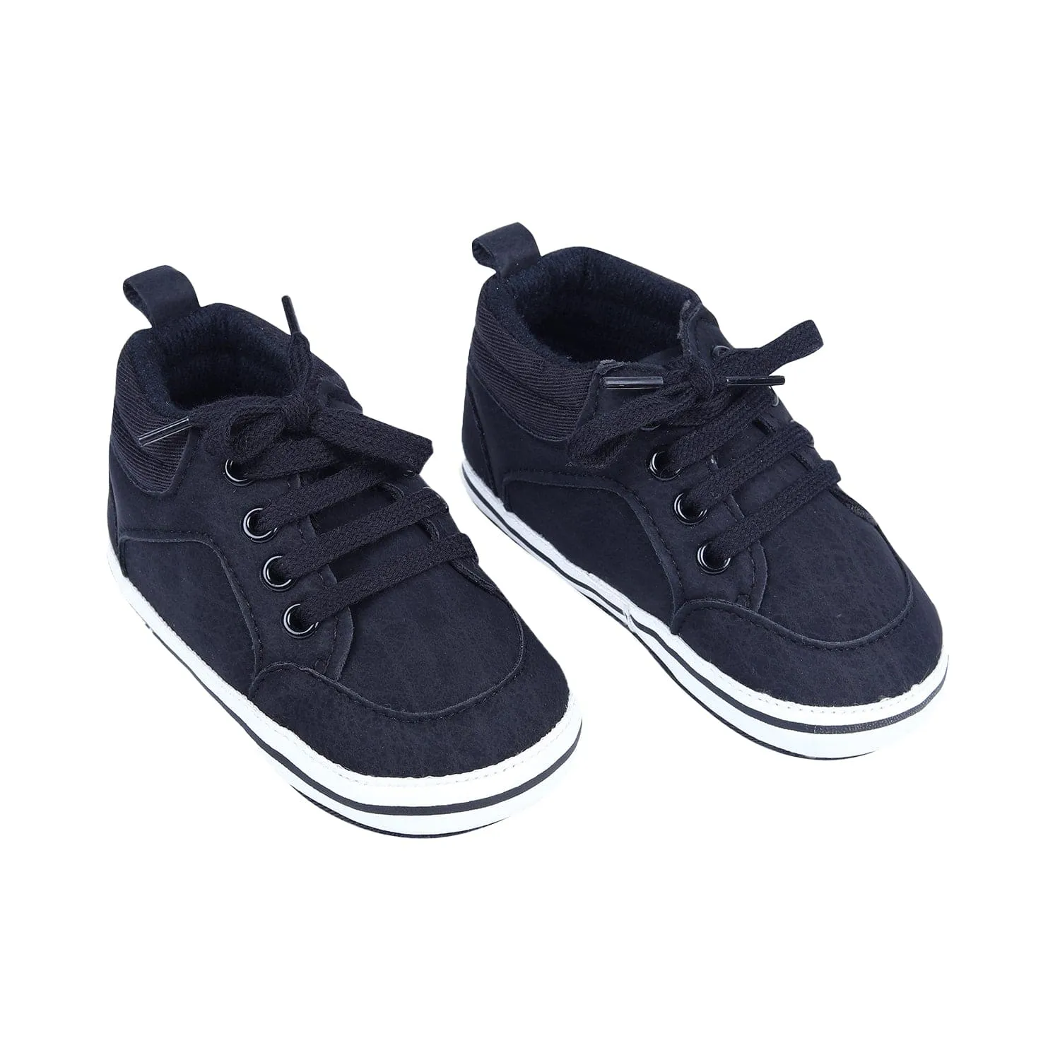 Textured Leather Lace-Up Stylish Anti-Slip Sneaker Shoes - Navy Blue