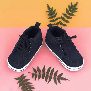 Textured Leather Lace-Up Stylish Anti-Slip Sneaker Shoes - Navy Blue