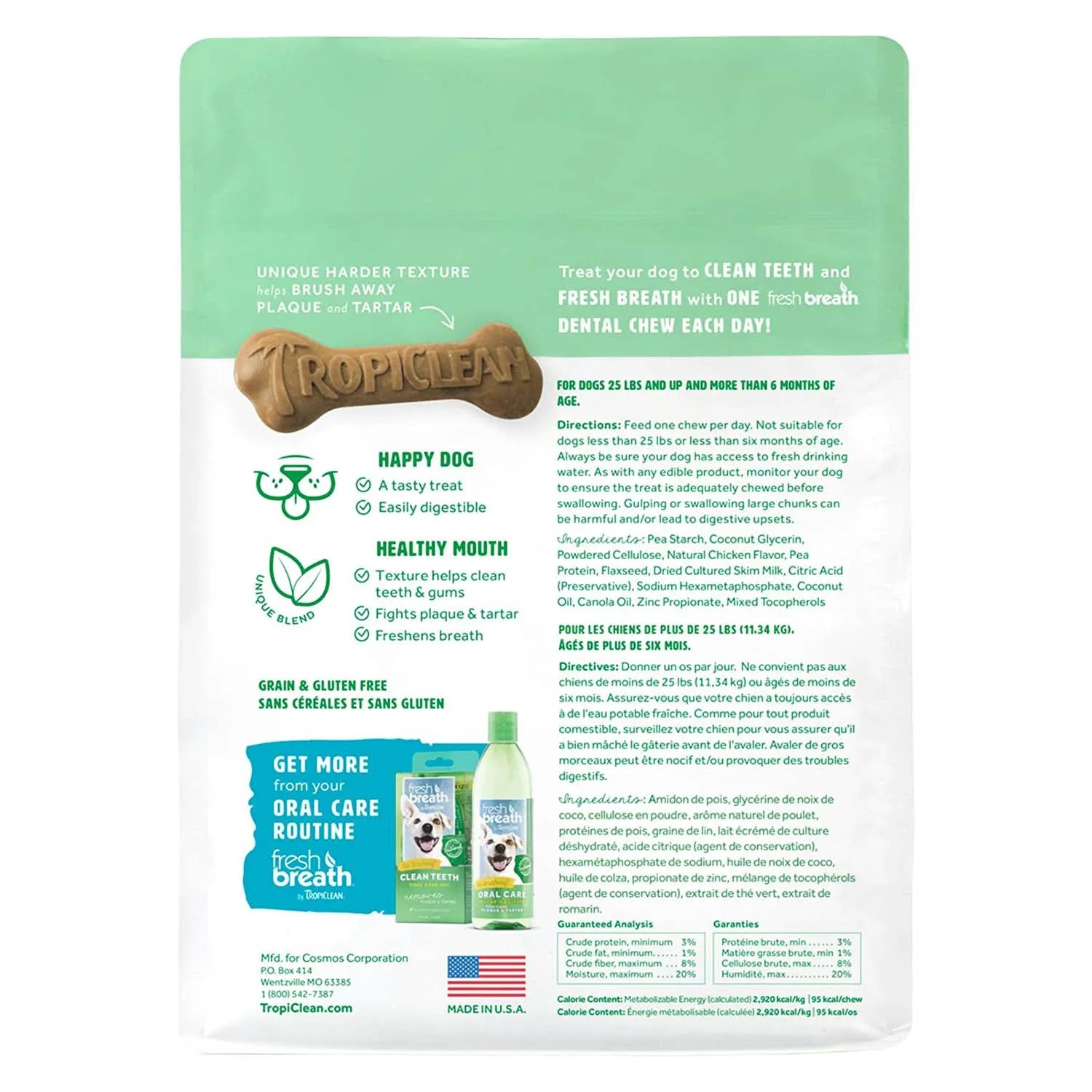 TropiClean Fresh Breath Dental Chew Advanced Cleaning Dog Treats, 10-count, Regular