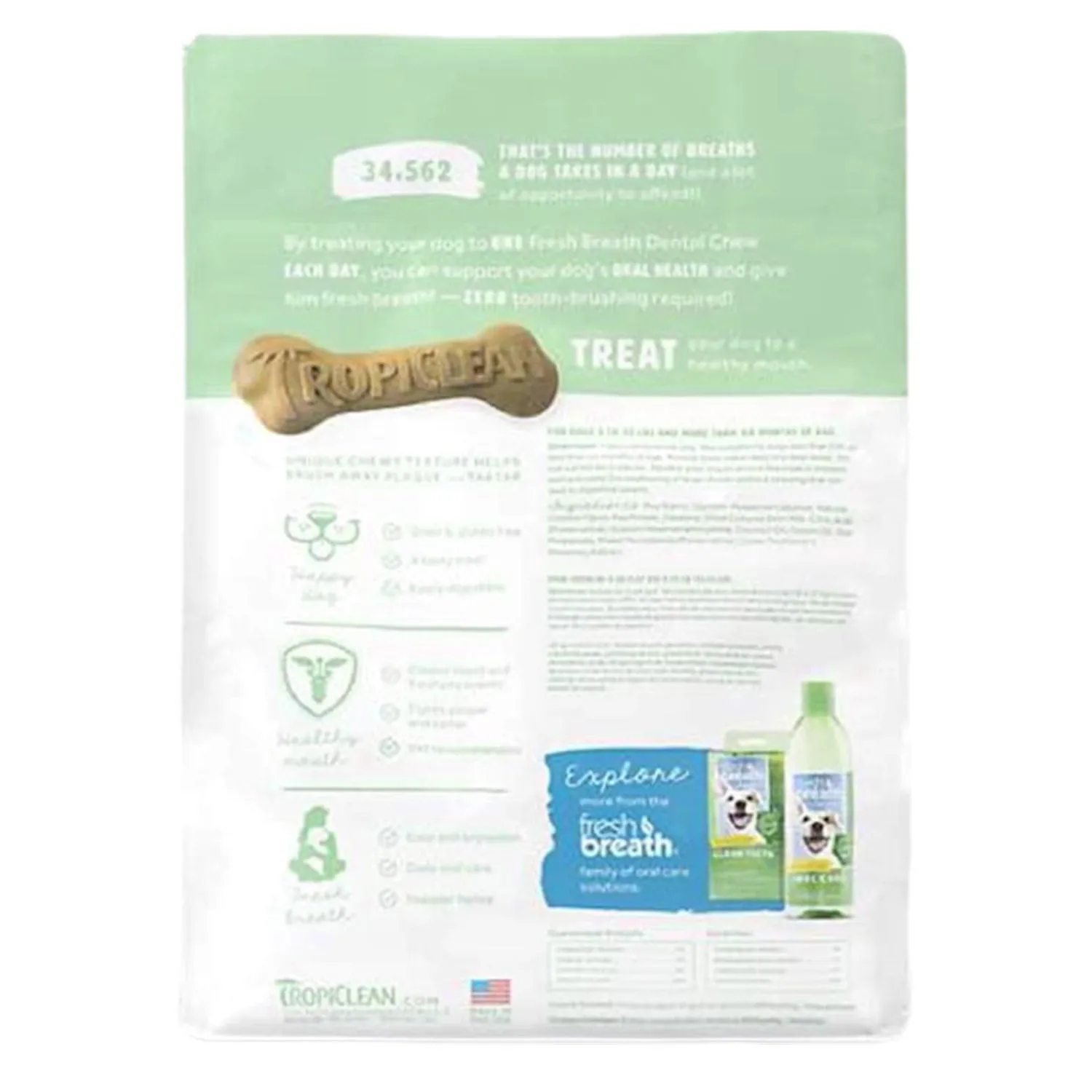 TropiClean Fresh Breath Dental Chew Advanced Cleaning Dog Treats, 20-count, Small