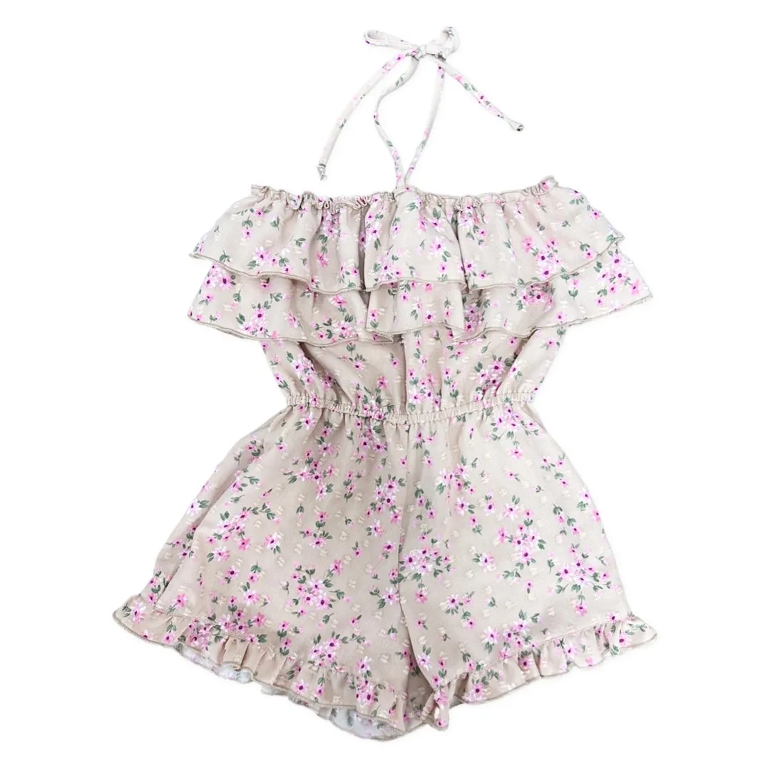 Tru Luv Rose Romper w/Straps & Ruffle Detail