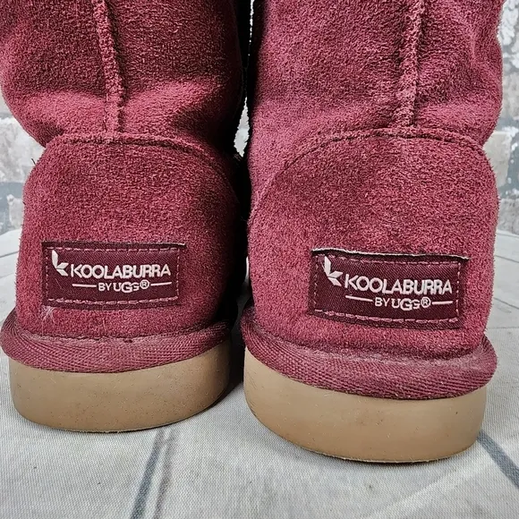 UGG Koolaburra Suede Leather Shearling Fur Lined Winter Boots Cranberry Size 4