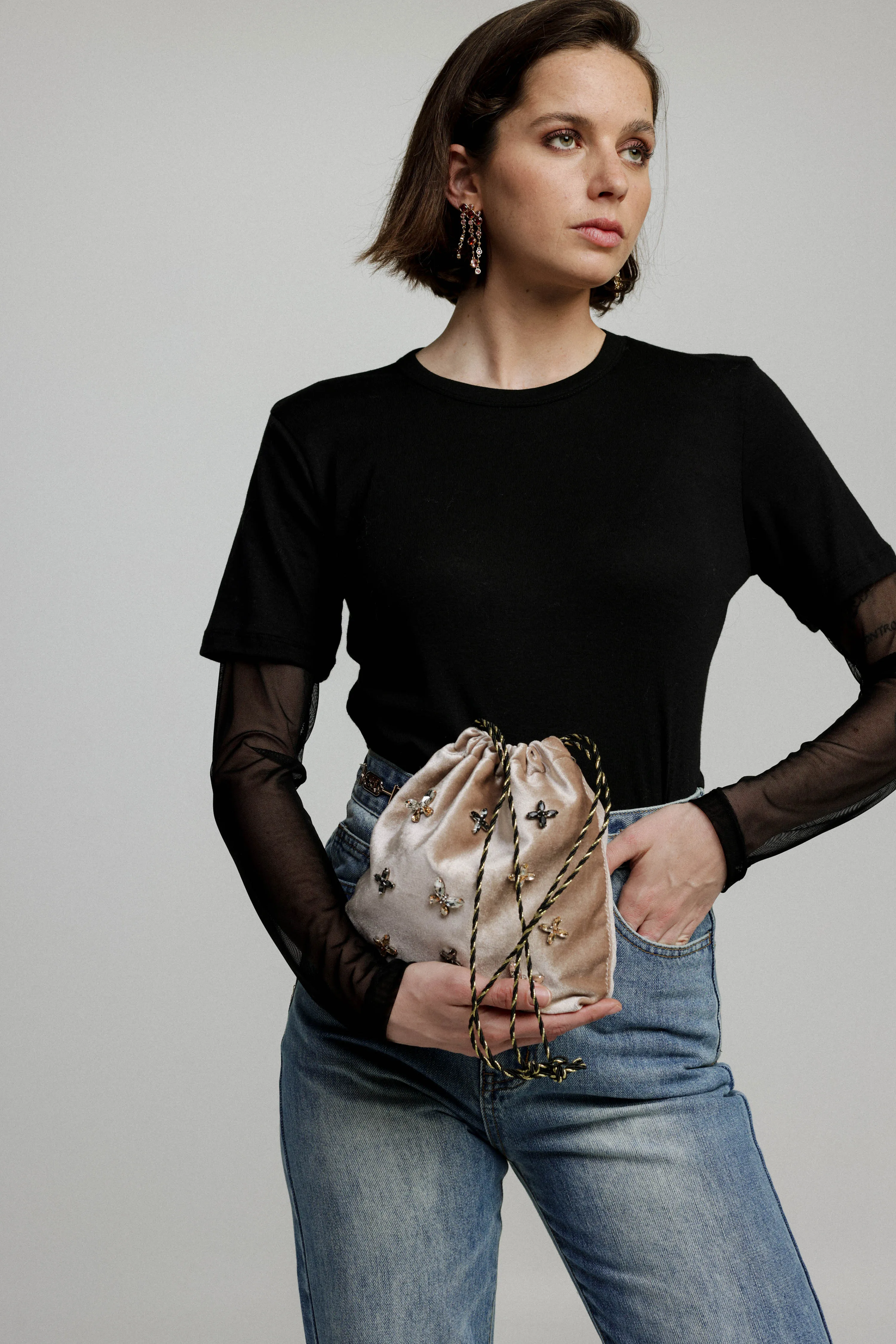Universe Beige Velvet Bag