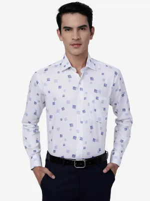 White & Blue Printed Slim Fit Formal Shirt | Metal