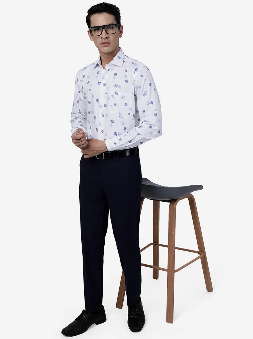 White & Blue Printed Slim Fit Formal Shirt | Metal