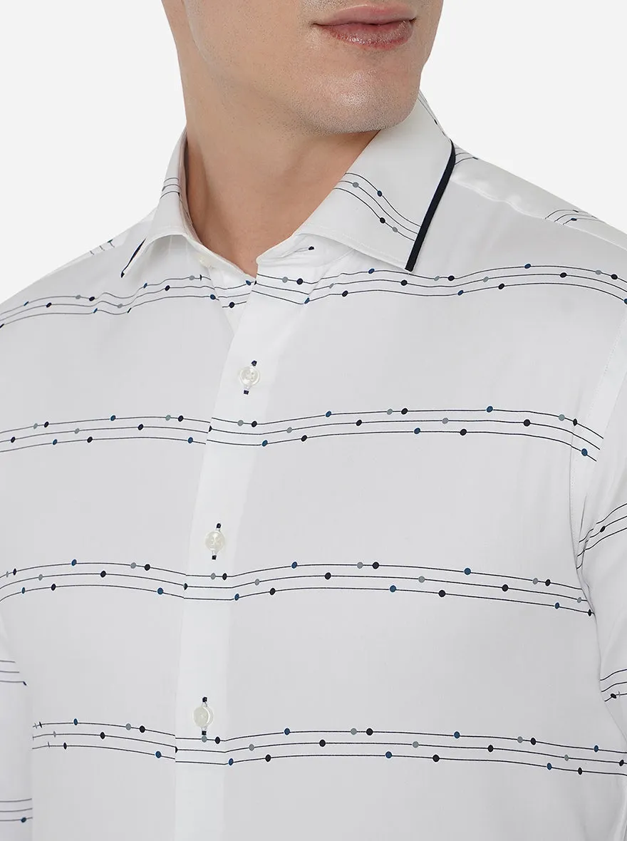 White & Blue Printed Slim Fit Party Wear Shirt | JB Studio
