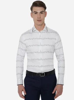 White & Blue Printed Slim Fit Party Wear Shirt | JB Studio