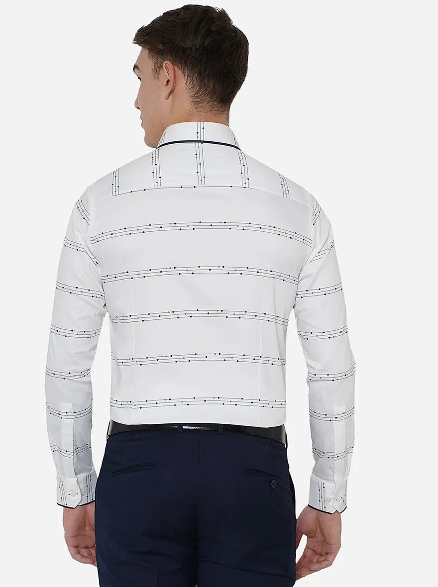White & Blue Printed Slim Fit Party Wear Shirt | JB Studio