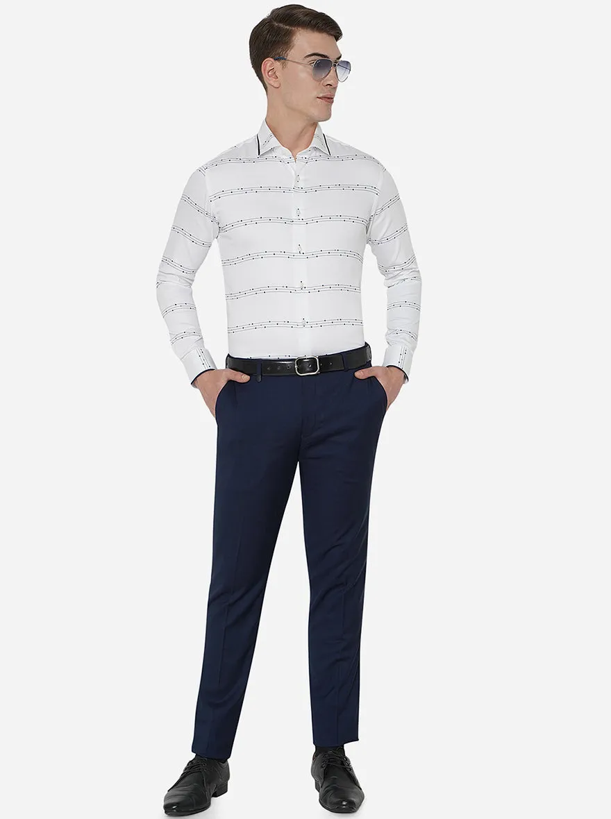 White & Blue Printed Slim Fit Party Wear Shirt | JB Studio