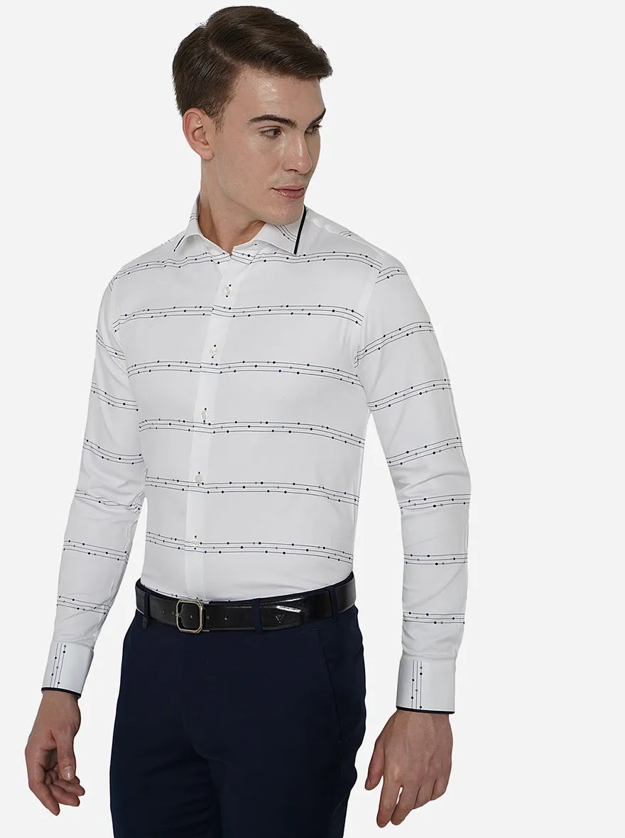 White & Blue Printed Slim Fit Party Wear Shirt | JB Studio