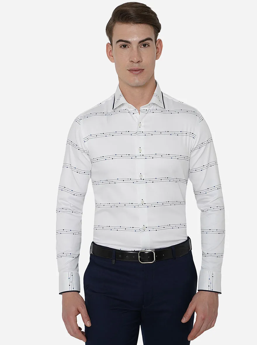 White & Blue Printed Slim Fit Party Wear Shirt | JB Studio